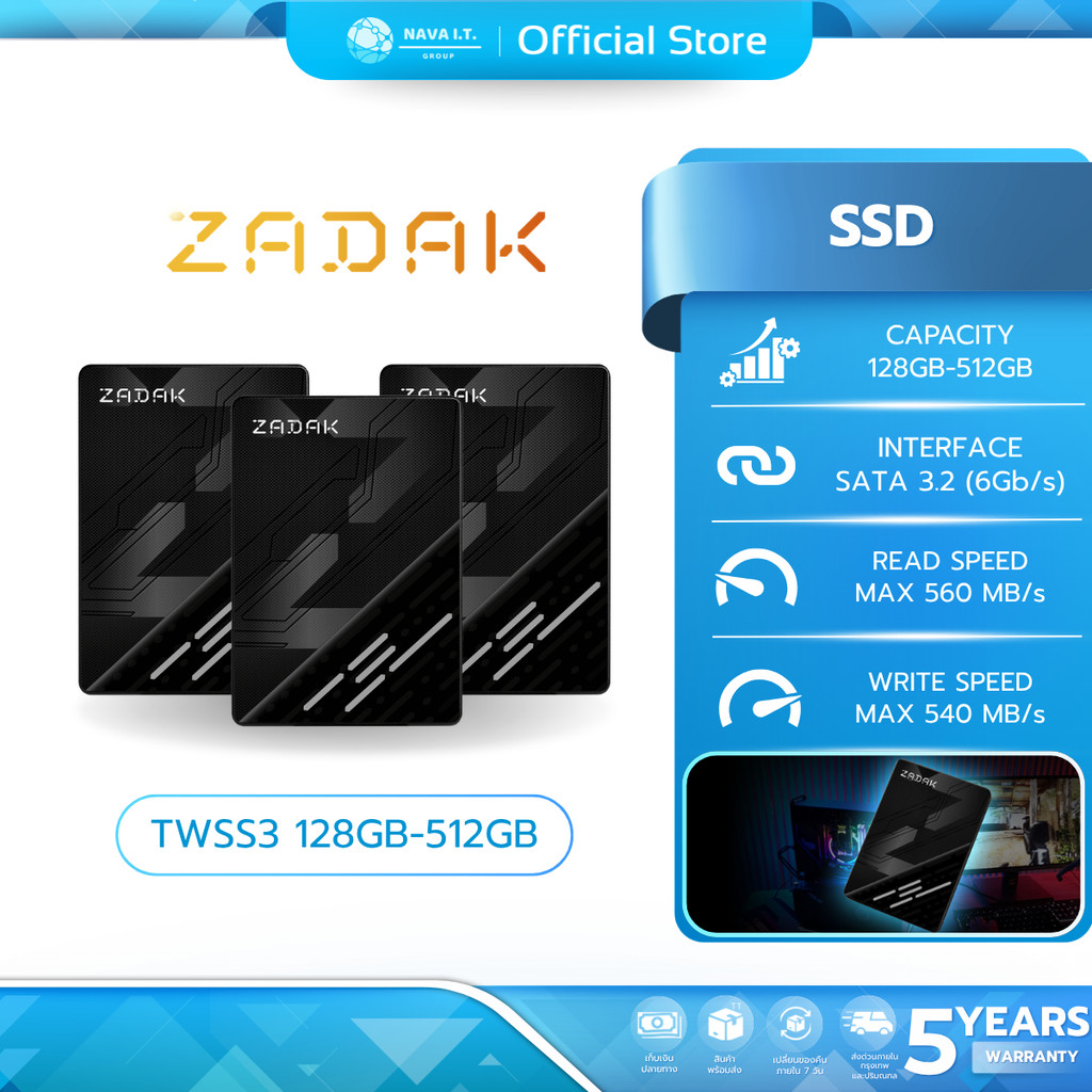 (มีส่งด่วน) ZADAK SSD (เอสเอสดี) TWSS3 128GB/256GB/512GB WARRANTY 5 YEAR