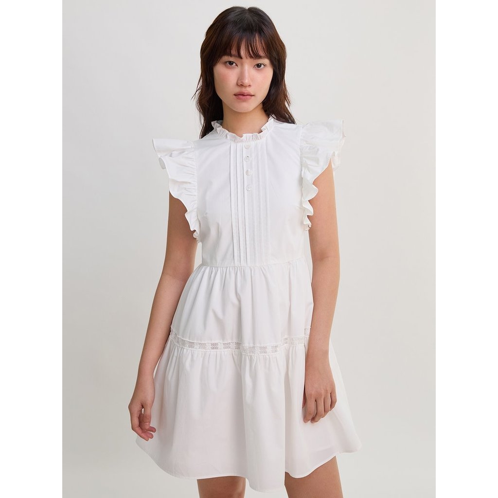 [Pomelo] เดรสสั้นแขนระบายทรงเข้ารูป / Ruffle Sleeve Pintuck Mini Dress