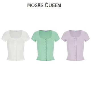 MOSESQUEEN เสื้อยืดแขนสั้นดีไซน์ย้อนยุคอเมริกันสําหรับผู้หญิงฤดูร้อนสไตล์ใหม่เสื้อสาวเท่ #63948