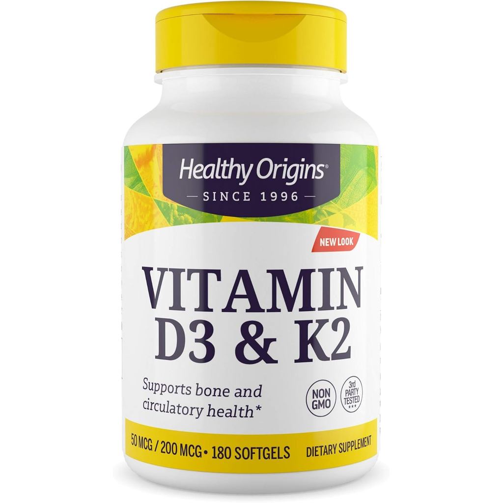 Healthy Origins Vitamin D3 2,000 IU (50 mcg) & K2 200 mcg (Non-GMO, 3rd Party Test, Bone Support, Ca