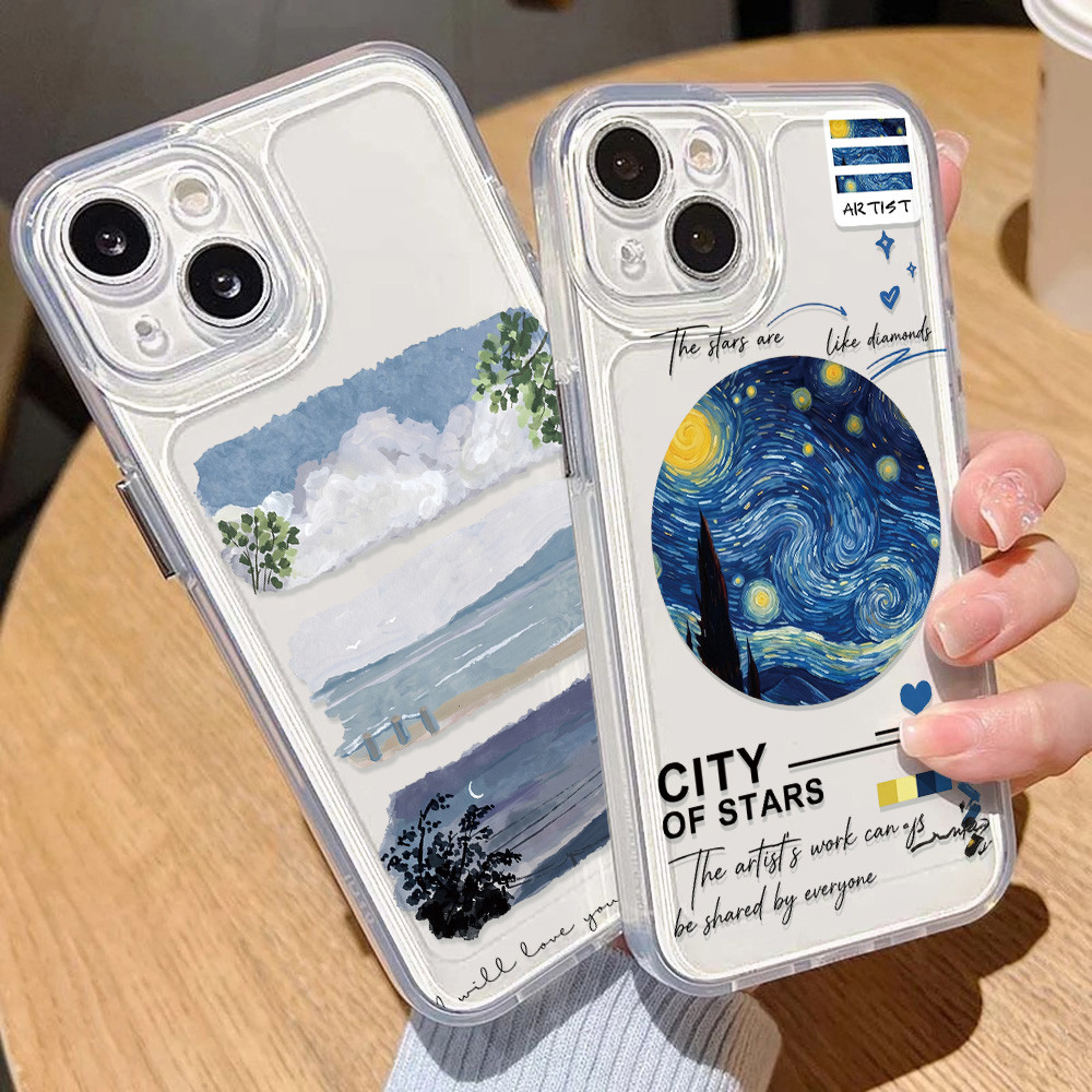 เคสโทรศัพท์ใส For OPPO A3 A18 A38 A5 PRO A3X A57 A79 A17 A17K A6 PRO A60 A78 A74 A95 A15 A9 สไตล์สีน้ำ TPU กันกระแทก