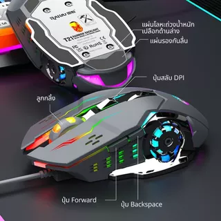 ชุดคีย์บอร์ดและเมาส์ สายUSB รุ่น T21 Raiku มาตราฐาน 104ปุ่ม แป้นไทย ไฟRGB Keyboard mouse rainbow backlight fashion