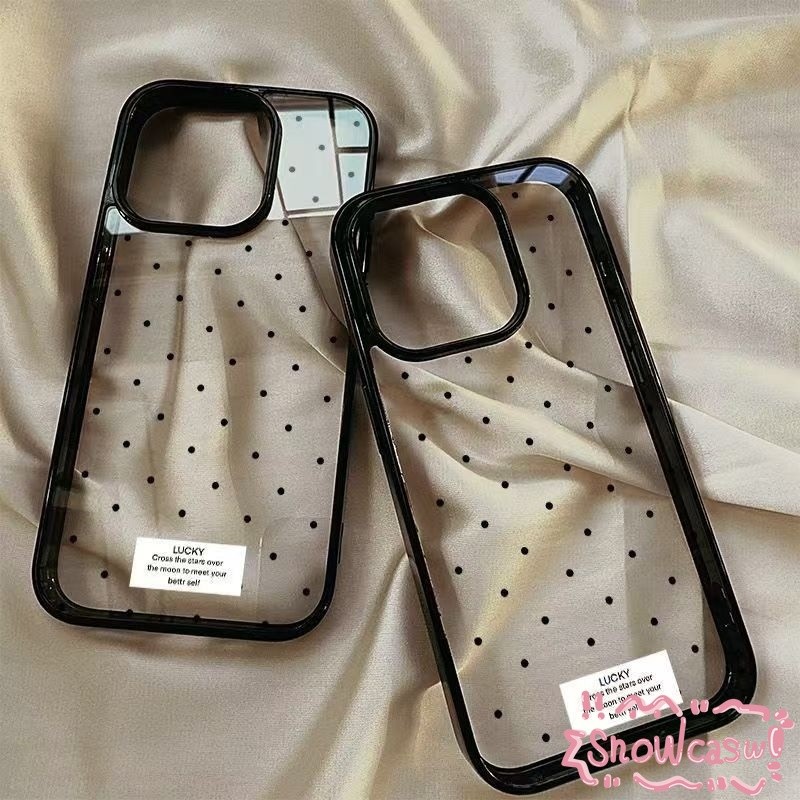 เคสอะคริลิคลายจุดเรียบง่าย สำหรับ iPhone 17 12 Pro 11 13 14 15 Pro 17 Pro Max 16 Plus Air เคสโทรศัพท์ขอบดำ วัสดุอะคริลิก