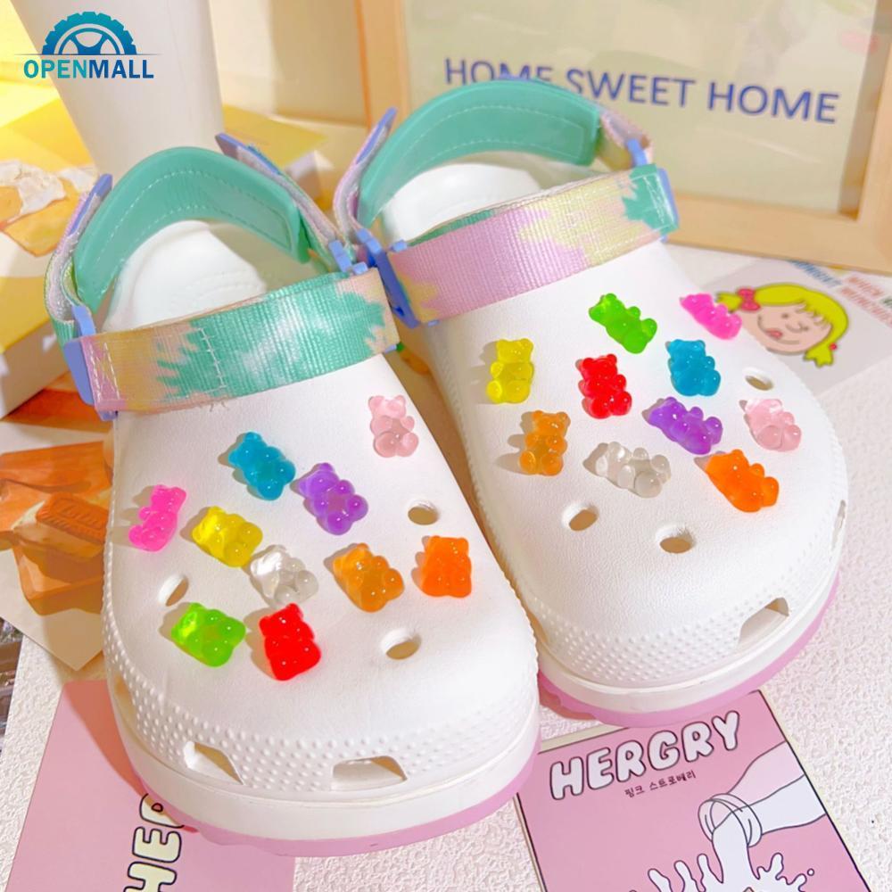 OPENMALL 10/18/20 ชิ้น Candy Bears รองเท้า Charms DIY ผู้หญิง Charms Designer Hole คลิปรองเท้า Charm