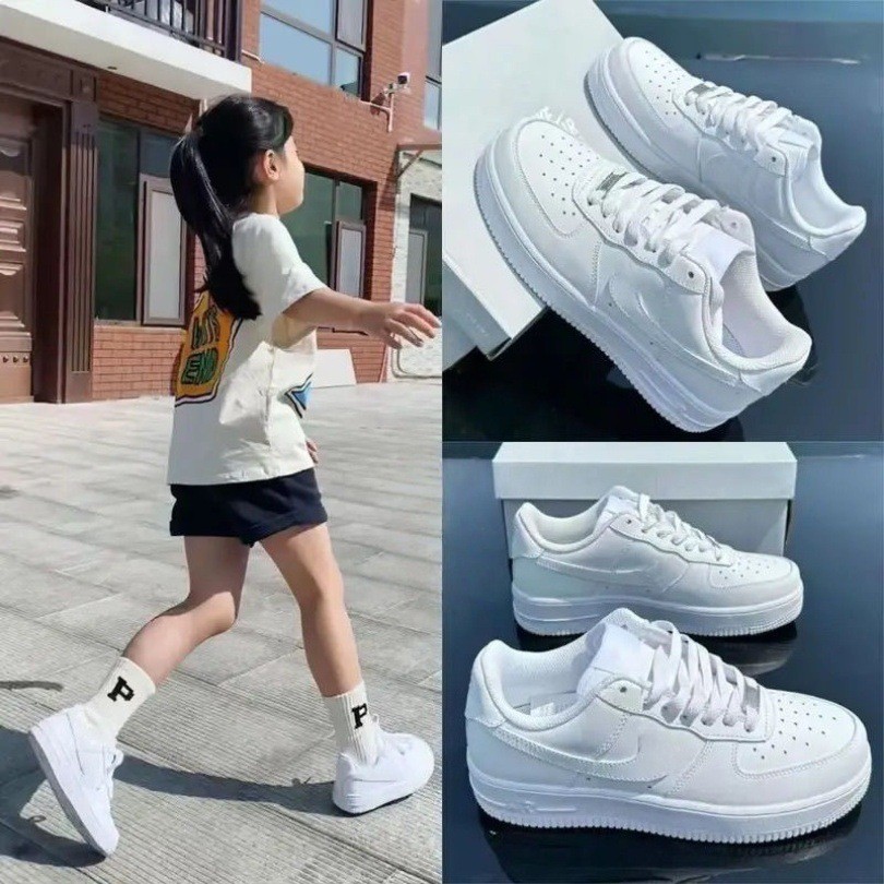 แอร์ฟอร์ซ เบอร์ 1 AF1 เด็ก AIR Low-Top All-Match รองเท้าสีขาวผู้ชายผู้หญิงรองเท้าผ้าใบกีฬาลําลอง