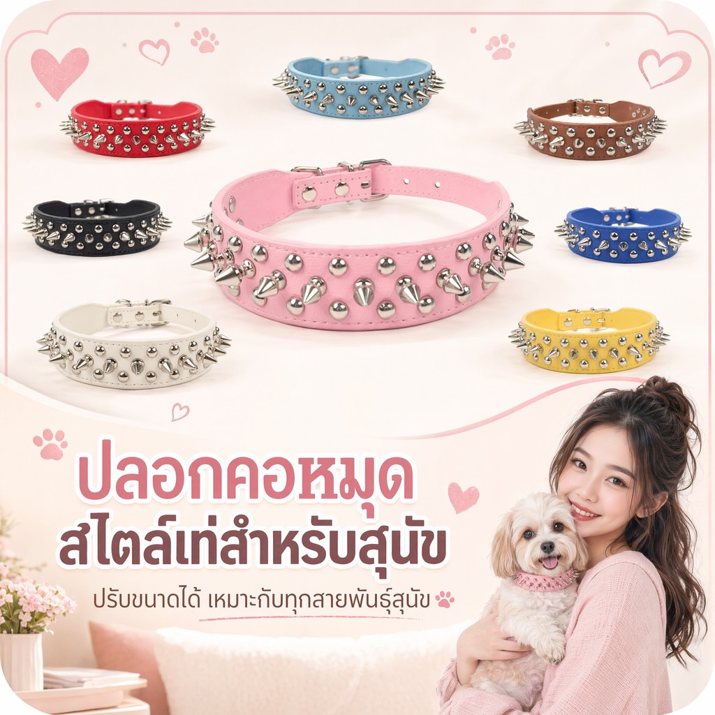Spiked Rivet ปลอกคอสุนัขหนัง PU, Punk Studded ปลอกคอสัตว์เลี้ยง, 8 สีปรับได้สําหรับสุนัขขนาดเล็กขนาดกลางขนาดใหญ่