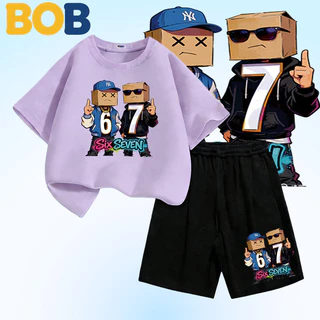 BOB [พร้อมส่ง] ชุดเด็กชาย kidsเสื้อยืดเด็ก67ลวดลายพิมพ์ เสื้อยืดเด็ก คอตตอน ชุดสูทเด็กผู้ชาย ชุดลำลอง 2ชิ้น แฟชั่น สำ-5-