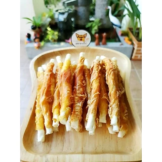 ขนมสุนัข ไก่พันครั้นชี่แข็ง-นิ่มรสนม ขนมหมา ขนาด100กรัมและ250กรัม