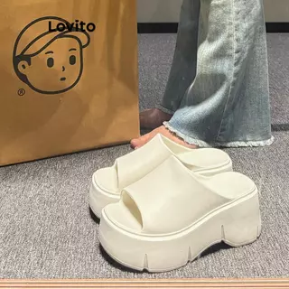 Lovito รองเท้าแตะแบบเรียบๆ อเนกประสงค์ พื้นหนา ช่วยเพิ่มความสูง พื้นนุ่ม กันลื่น สไตล์เกาหลี สำหรับผู้หญิง LFA73274