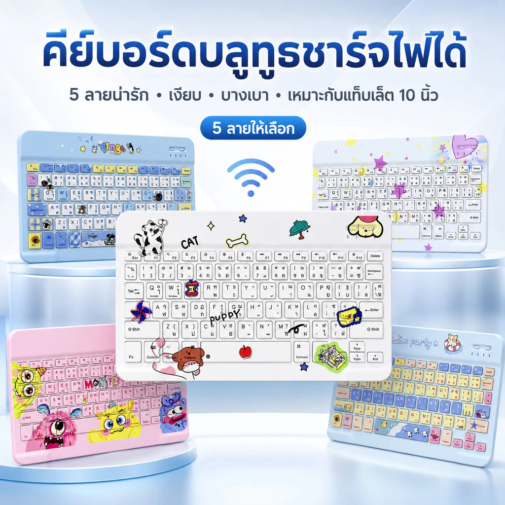 คีย์บอร์ดบลูทูธไร้สาย Mini Keyboard สำหรับ iPad แท็บเล็ต คอมพิวเตอร์ รองรับ iOS Android พกพาง่าย พิมพ์คล่อง