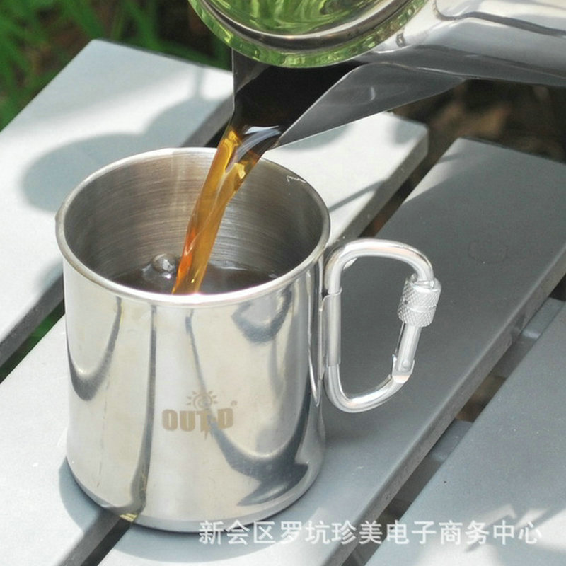 Outdoor stainless steel250/500ml stainless steel water cup with carabiner Backpack portable cup M3Ca