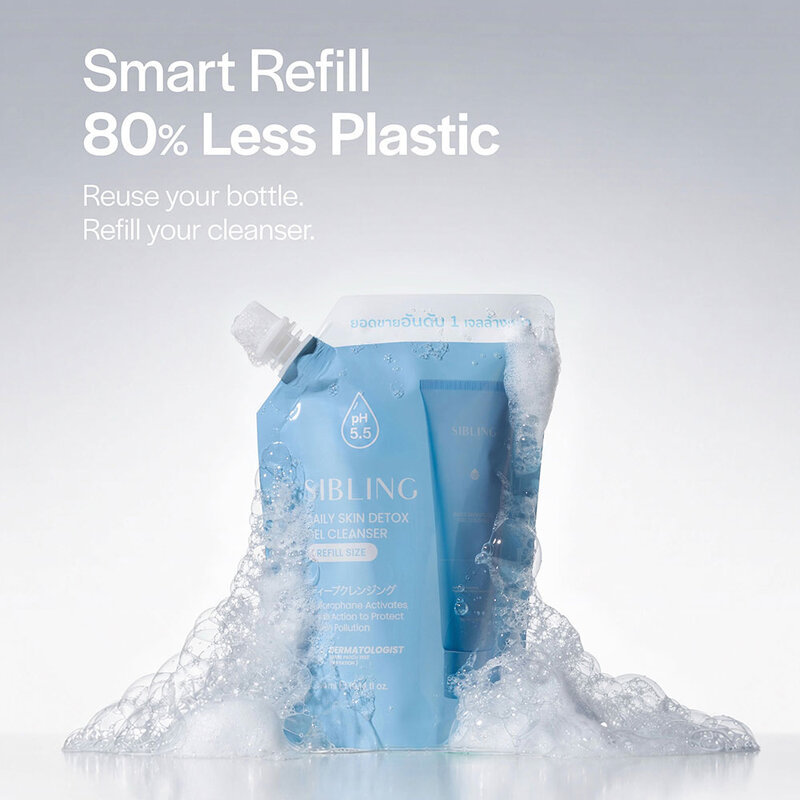 SIBLING Daily Skin Detox Gel Cleanser Refill 300ml เจลล้างหน้ารีฟิล ซิบบลิ้ง ทำความสะอาดผิวล้ำลึก อ่อนโยน. — صورة 2