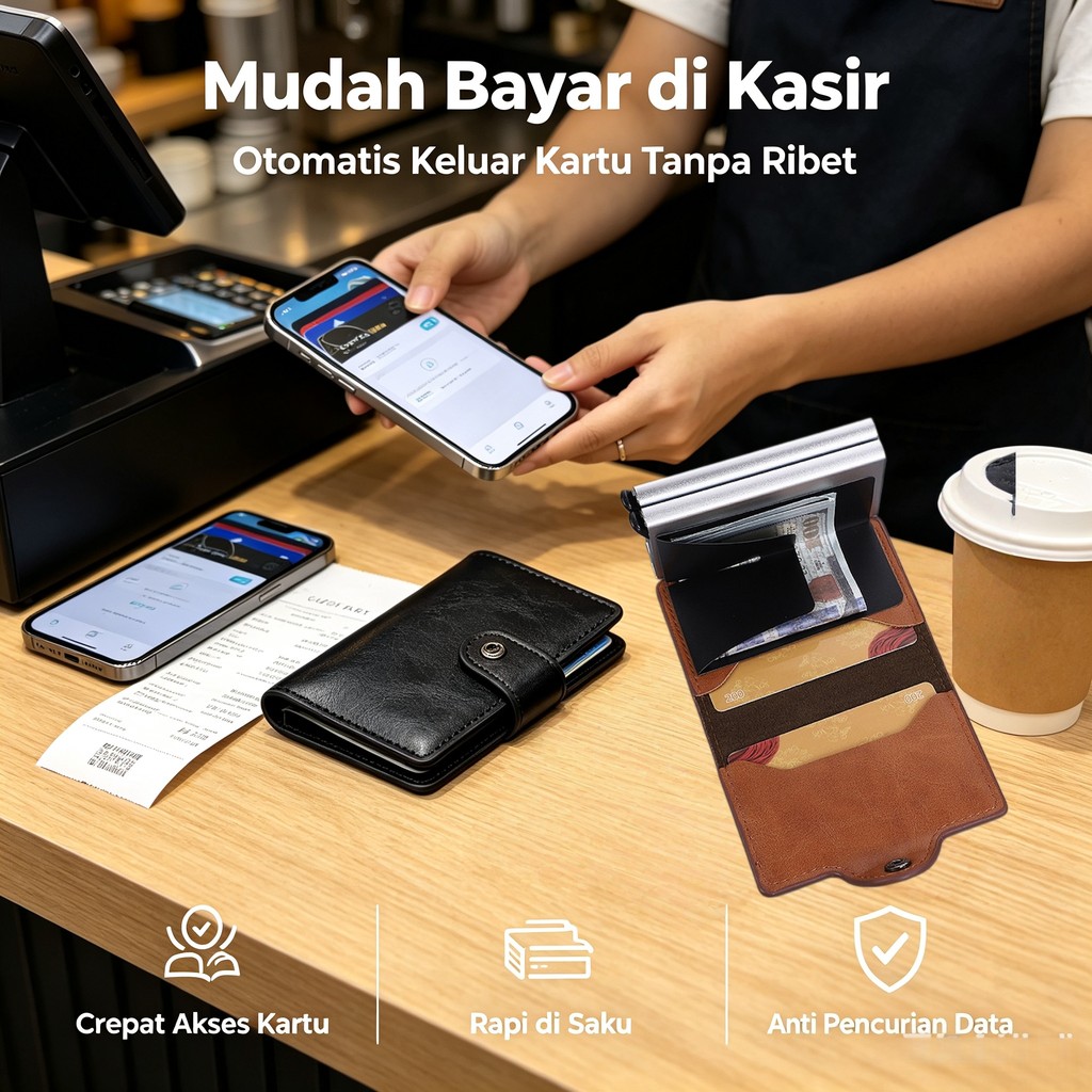 RFID Blocker Card Wallet Premium PU Leather Automatic Card Holder Large Capacity Anti-Scratch Magnet