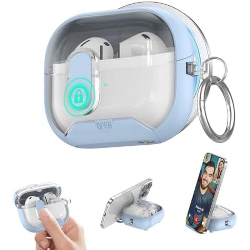 Miimall สําหรับ Samsung Galaxy Buds 3/Buds3 pro/Buds3 FE พร้อมขาตั้งโทรศัพท์, คลิปล็อคที่ปลอดภัยฝาคร