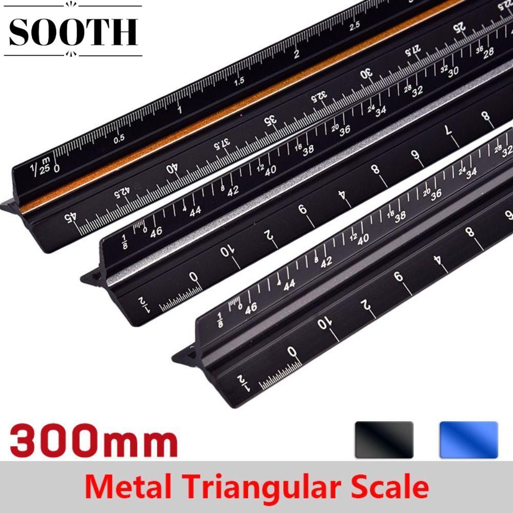 SOOTH Scale Ruler, Stationery Aluminium Alloy Triangle Ruler, Multi-functional Metal 30cm Design Rul