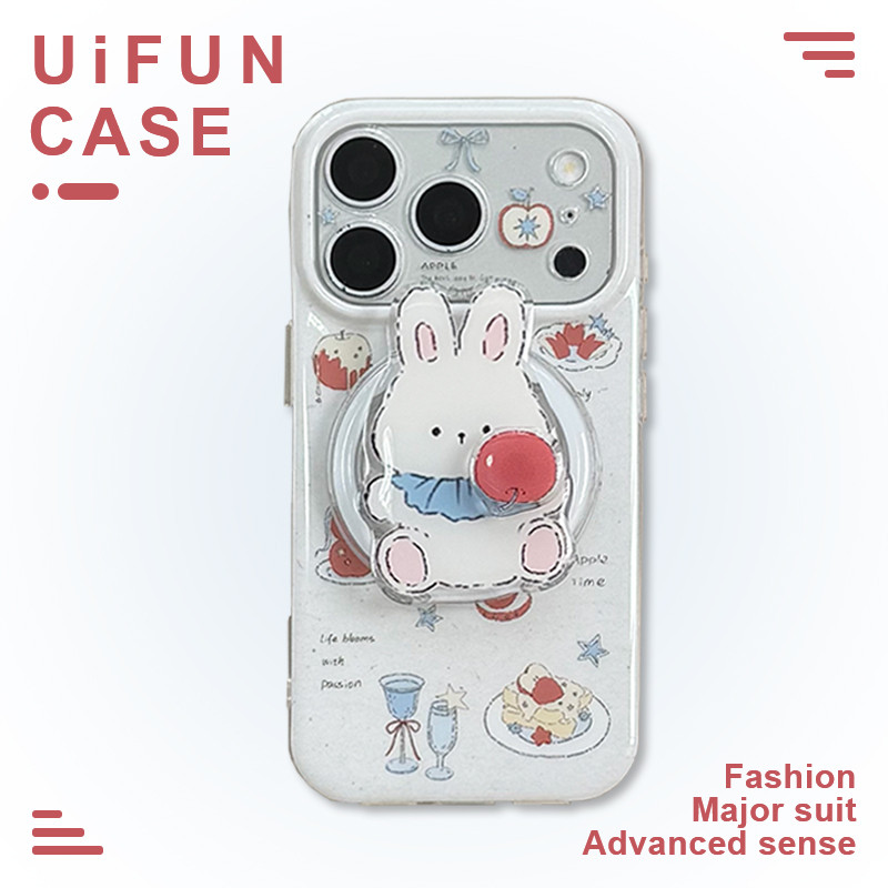INS Bowknot Apple Rabbit Pattern Bracketเคสโทรศัพท์แม่เหล็กสําหรับiPhone 17 16 15 14 Pro Max iPhone 13 Thicken Anti-drop Hard IMDปกหลังShell