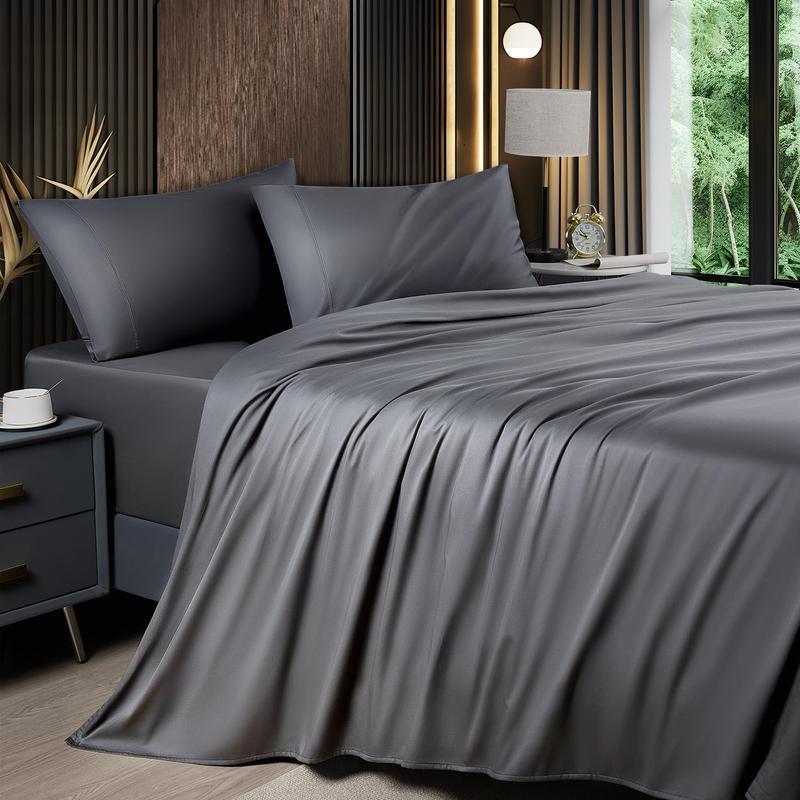 Shilucheng Bamboo Sheets Set 4/6 Pc, Cooling Breathable & Hotel Luxury Super Silky Soft, 16-18" กระเ