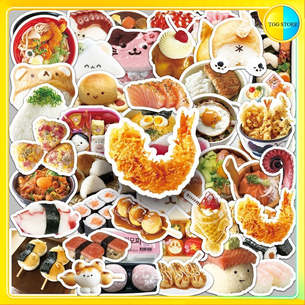 🚚พร้อมส่ง🚚 50แบบ Sticker รูปหน้าสัตว์ อาหารญี่ปุ่น ข้าวปั้น ซูชิ ราเมน Japan food face animal cartoo