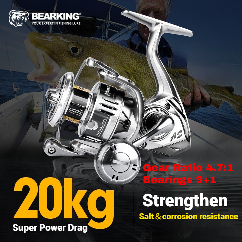 BEARKING รอกตกปลา รอกสปินนิ่ง รอกตกปลาทะเล กันน้ำเค็ม กันสนิม Drag 20KG 4.7:1 9+1BB หมุนลื่น สำหรับเ
