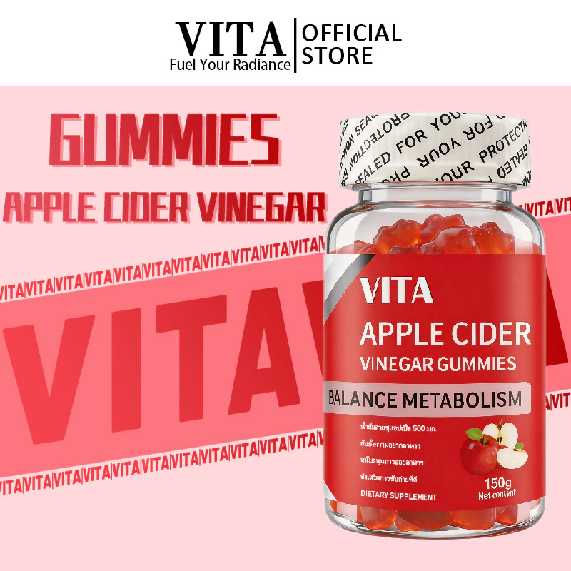 VITA แอปเปิ้ลไซเดอร์ วิตามินรวม อาหารเสริม ไฟเบอร์ดีท็อกซ์Apple Cider Vinegar Vitamin Gummy Dietary Supplement 60Gummies