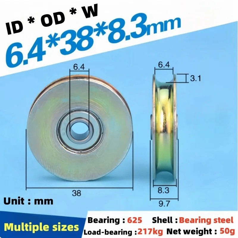 2 ชิ้น 6.4x38x8.3 มิลลิเมตรลวดเหล็กเชือกสาย Track Pulley 6.4 มิลลิเมตร Bore แบริ่ง OD 38 มิลลิเมตรล้