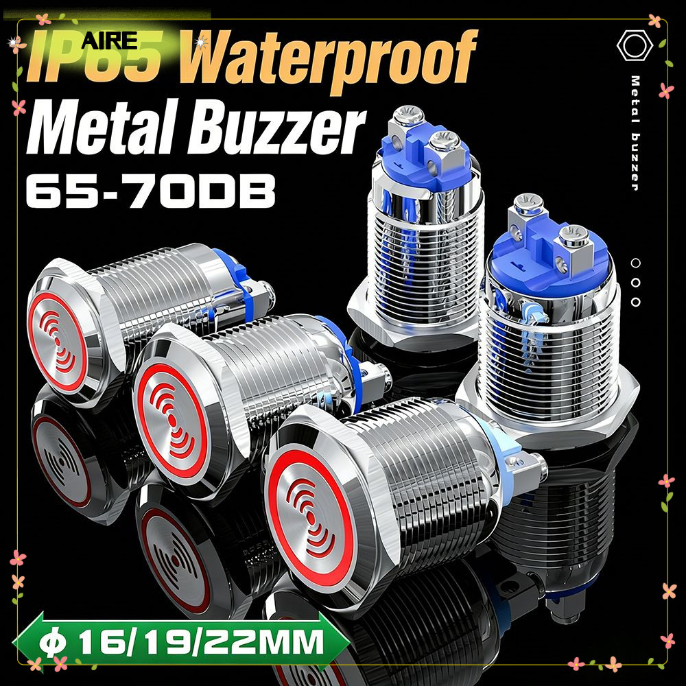 AIRE Metal Buzzer, 16 มม.19 มม.22 มม.12V 24V Alarm Warning Buzzer, กันน้ําเสียงดังสแตนเลส Buzzer