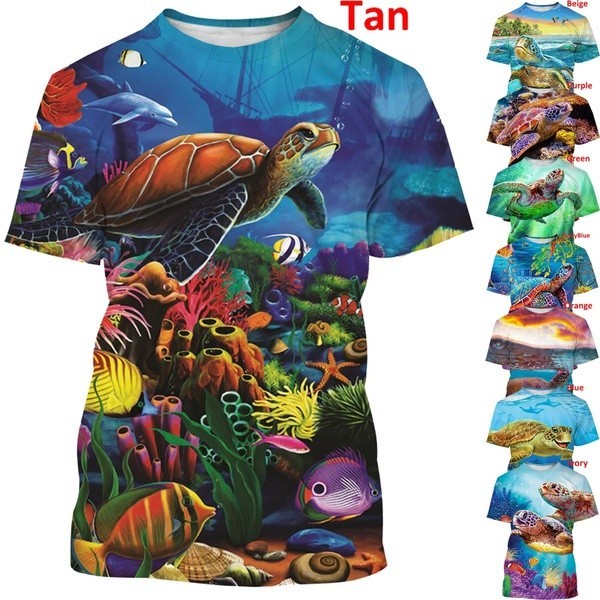 ขายร้อนระบายอากาศสบายแห้งเร็วฤดูร้อนแฟชั่นเต่าทะเล3งพิมพ์เสื้อยืดผู้ชายผู้หญิงสบายๆสัตว์ตลกเต่ากราฟิกที XS-5เอ็กแอล