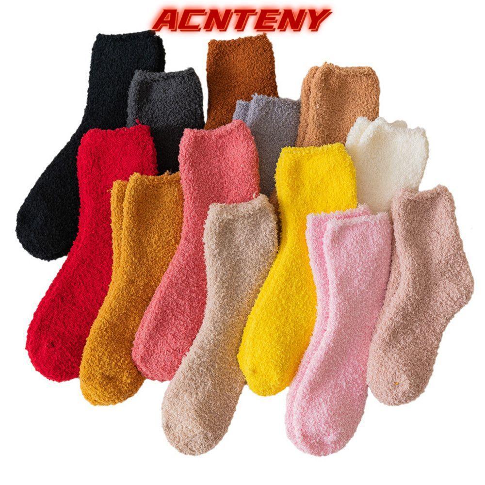 ACNTENY ACTENY ถุงเท้ากํามะหยี่ปะการังของขวัญคริสต์มาสแฟชั่นฤดูหนาวที่อบอุ่นระบายอากาศนุ่มปุย Cosy