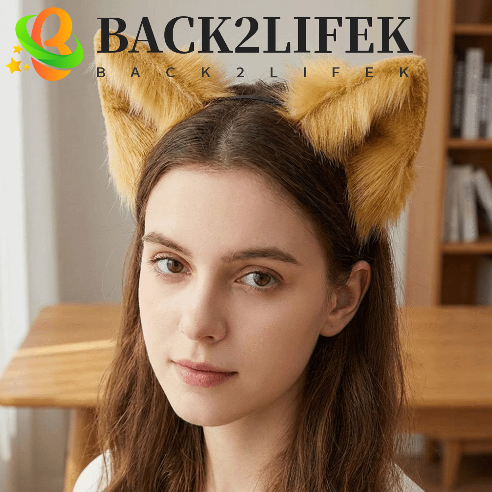 BACK2LIFEK ที่คาดผมหูแมว, ที่คาดผมโกธิคเทียมสัตว์, ตลกขนยาวสมจริงนํากลับมาใช้ใหม่ได้ Lolita หู Headwear ผู้ใหญ่