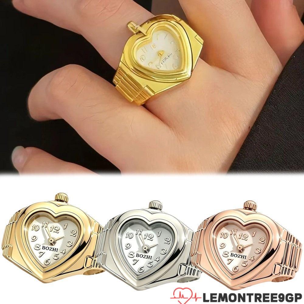 LEMONTREE9GP Mini Finger Watch, Heart Shaped Mini Watch Ring Watch, Adjustable Elastic Strap Quartz 