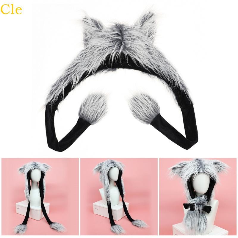 Cle Furry หมวก Head Wrap Furry Wolf Soft Thicken Hood สําหรับผู้หญิงสวมใส่กลางแจ้ง Thicken หูสําหรับ
