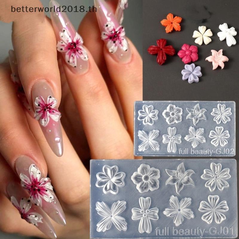 [bet] 2 ชิ้น 3d ดอกไม้ซิลิโคนแม่พิมพ์เล็บ Lily ห้ากลีบดอกไม้เล็บโปร่งใสแม่พิมพ์ Diy ตกแต่งเล็บเล็บเค