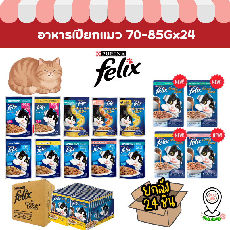 [24 ซอง] FELIX เฟลิกซ์ อาหารเปียกแมว ขนาด 70-85 กรัม