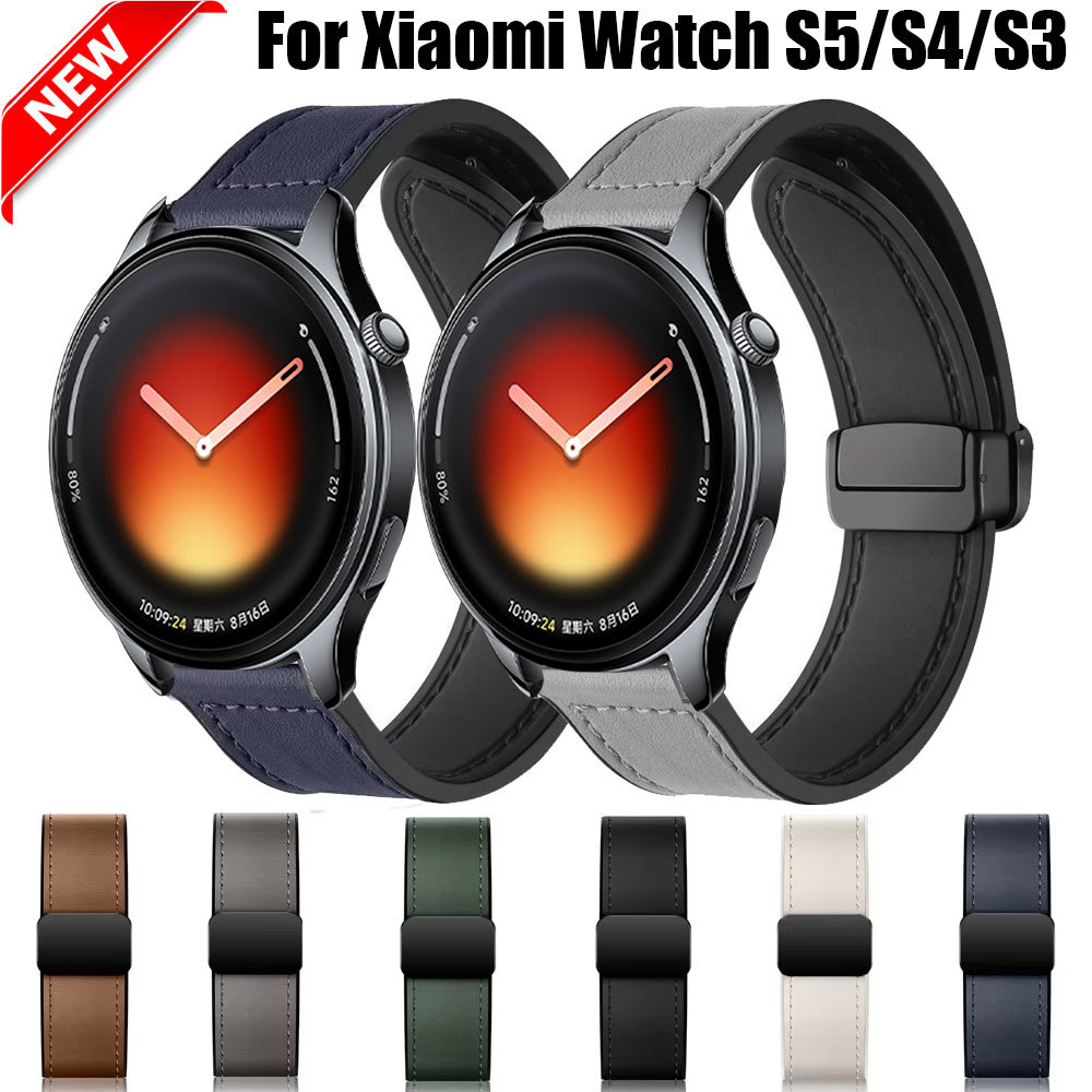 22 มม.สําหรับ Xiaomi นาฬิกา S5 46 มม./S4 47 มม.-S3/S2/S1 สร้อยข้อมือแม่เหล็กสําหรับ Xiaomi นาฬิกา 5/2 Xiaomi นาฬิกาสี 1/2 ซิลิโคน + สายหนัง