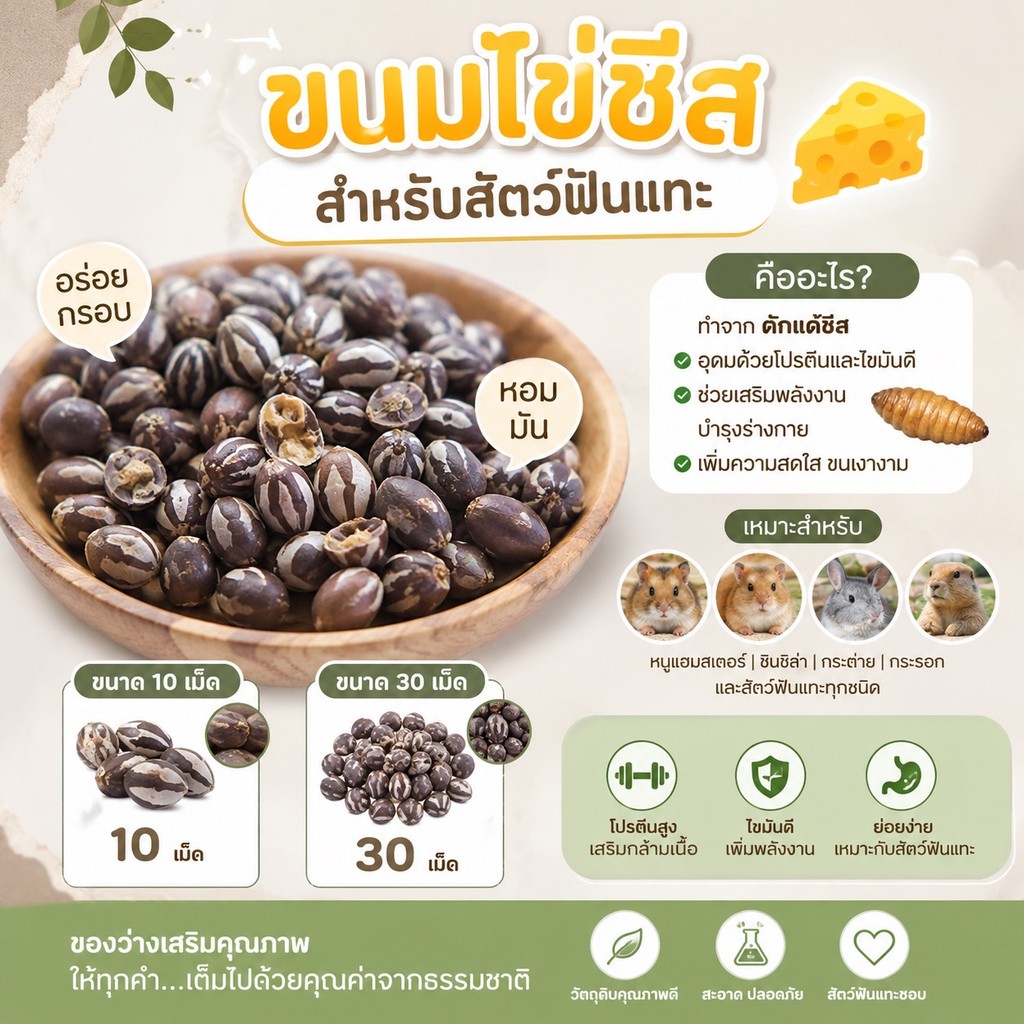 Hamster.lover ขนมไข่ชีส สำหรับสัตว์ฟันแทะ | โปรตีนสูง | บรรจุ 10 เม็ด / 30 เม็ด