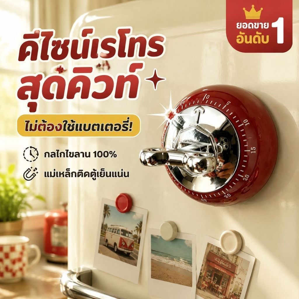 TH HOT นาฬิกาจับเวลาทำอาหาร แบบแม่เหล็ก ติดตู้เย็นได้ หมุนตั้งเวลา 60 นาที สำหรับห้องครัว เบเกอรี่