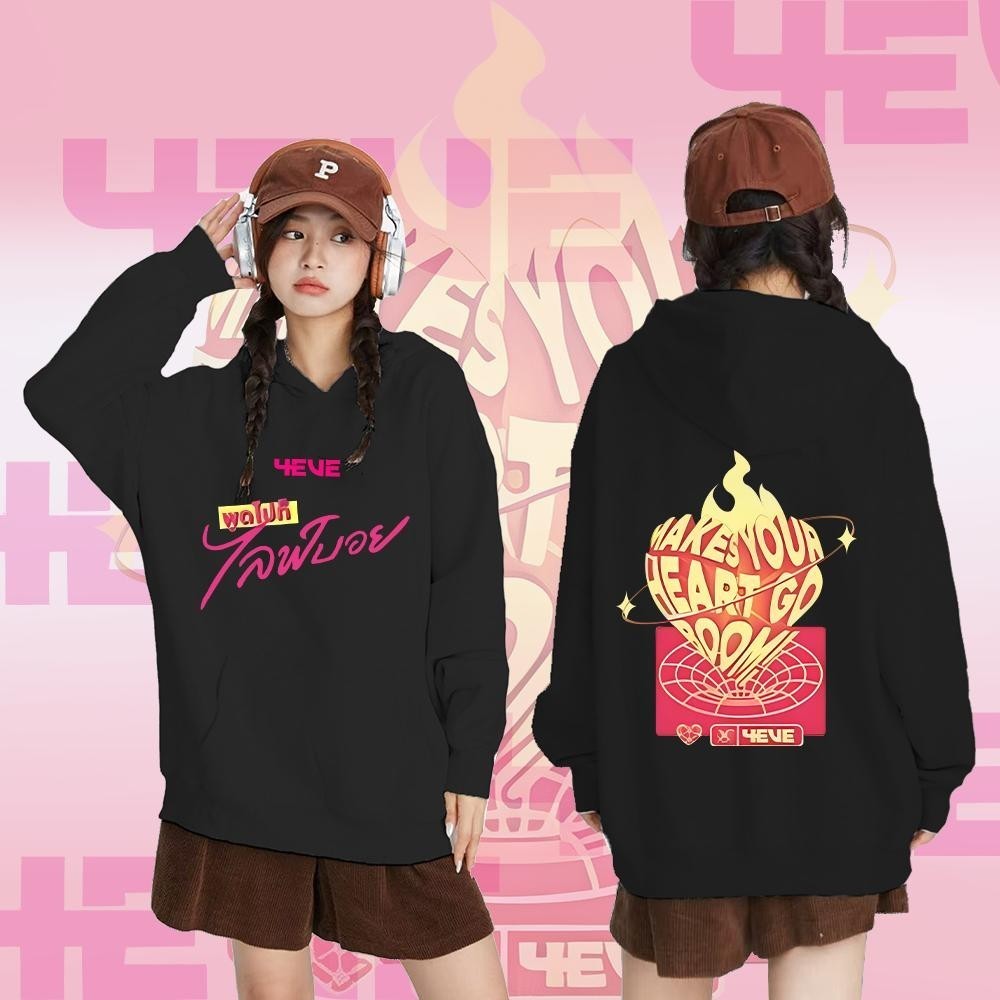 4EVE เสื้อฮู้ดแขนยาว#414 4EVE พิมพ์ลาย ใส่ได้ ทั้ง ชาย วัสดุเส้นใยโพลีเอสเตอร์(จัดส่งจากกรุงเทพฯ)