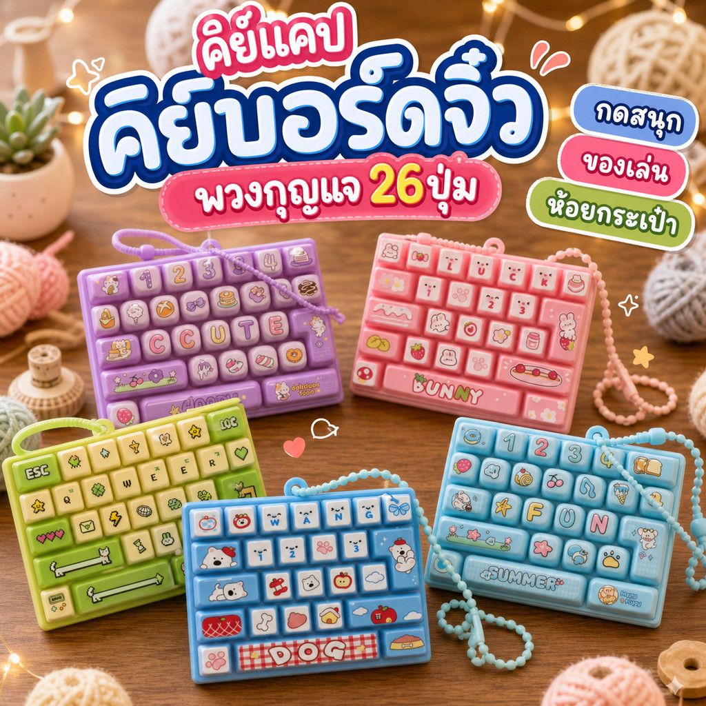 พวงกุญแจ คีย์บอร์ด 26ปุ่ม 4สี ลายการ์ตูน ห้อยกระเป๋า ของเล่น กดคลายเครียด น่ารักและสนุก ส่งจากไทย ขนาดประมาณ 8.5*13 เซน