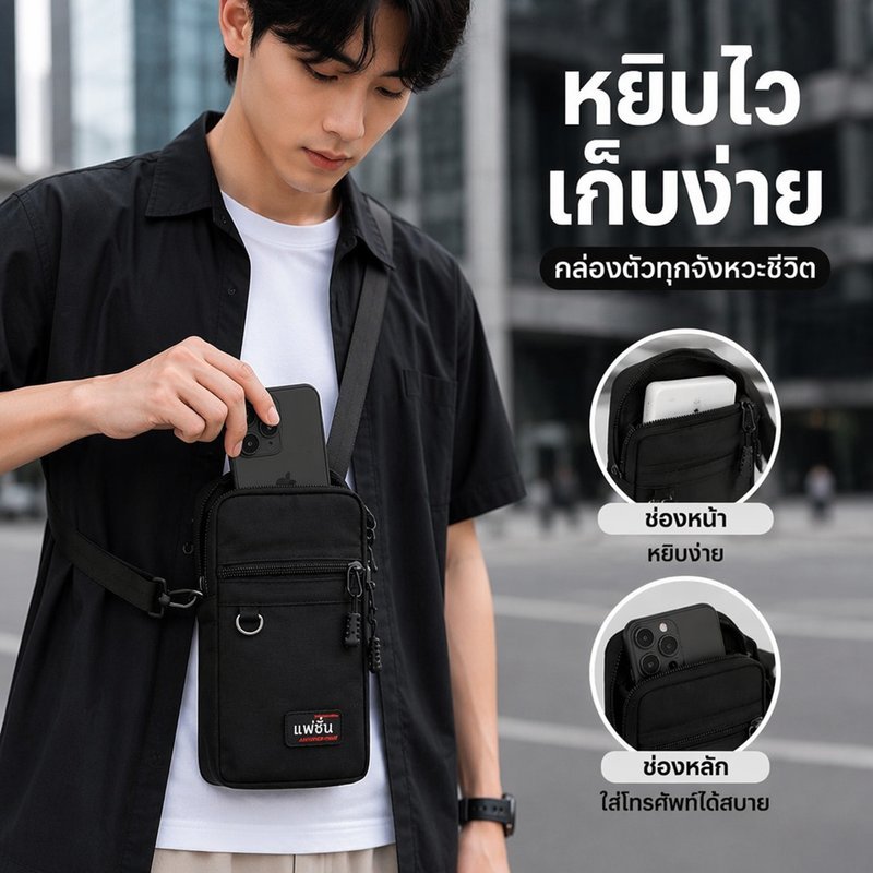 กระเป๋าคาดเอว ใส่มือถือ กันน้ำ ซิปสามชั้น สะพายข้าง วิ่ง ปั่นจักรยาน กันขโมย ผ้าอ็อกซ์ฟอร์ด