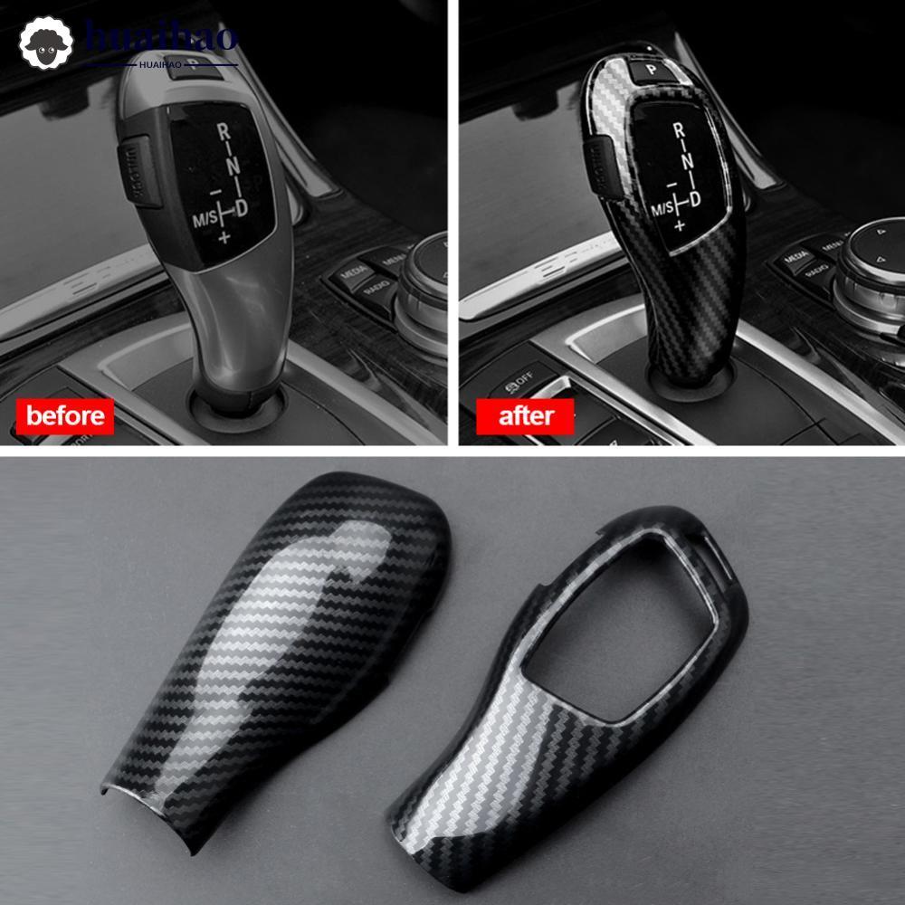 HUAIHAO 2 ชิ้น/เซ็ตรถคาร์บอนไฟเบอร์เกียร์ Shift Knob Cover Trim จัดแต่งทรงผมอุปกรณ์เสริมสําหรับ BMW 