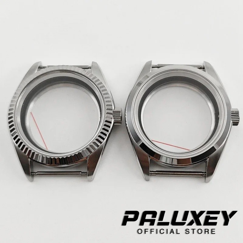 PALUXEY NH35 38 มม.นาฬิกาเงินสําหรับ NH34 NH35 NH36 NH38 การเคลื่อนไหวสําหรับ 31 มม.สกรูมงกุฎโปร่งใส