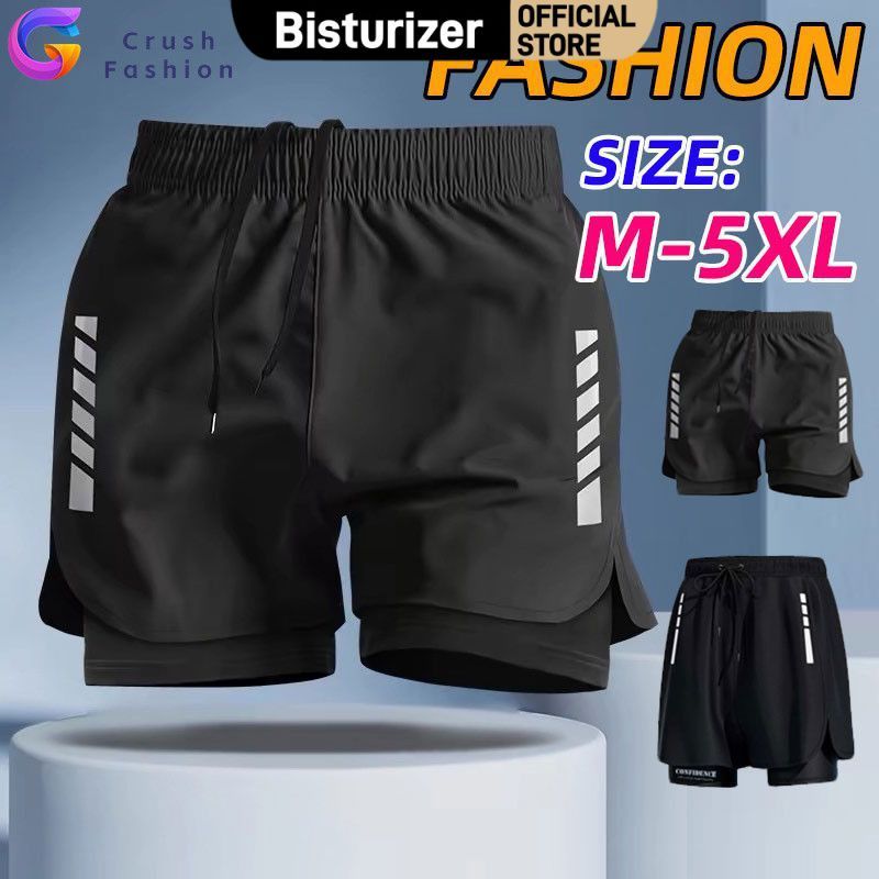 กางเกงขาสั้นฤดูร้อนแบบสองชั้นรุ่นใหม่จาก BISTURIZER เหมาะสำหรับว่ายน้ำและออกกำลังกาย สำหรับผู้ชายและผู้หญิง ชุด 5 ชิ้น พร้อมแถบสะท้อนแสงที่ขา มีไซส์ M-5XL เสื้อผ้าสตรี