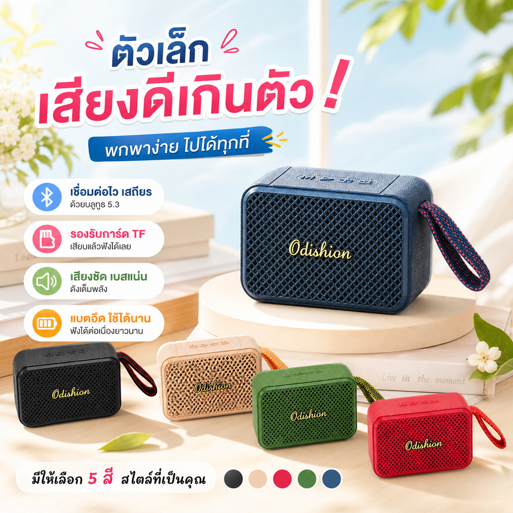 ลำโพงบลูทูธพกพา เบสหนัก เสียบพอร์ต USB/TF Card ได้ แบตอึด 1800mAh ลำโพงไร้สายสไตล์วินเทจ