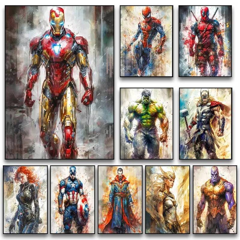 Canvas Painting Marvel Movie Art Poster Spider Man Iron Man Deadpool Canvas Painting Classic Anime C