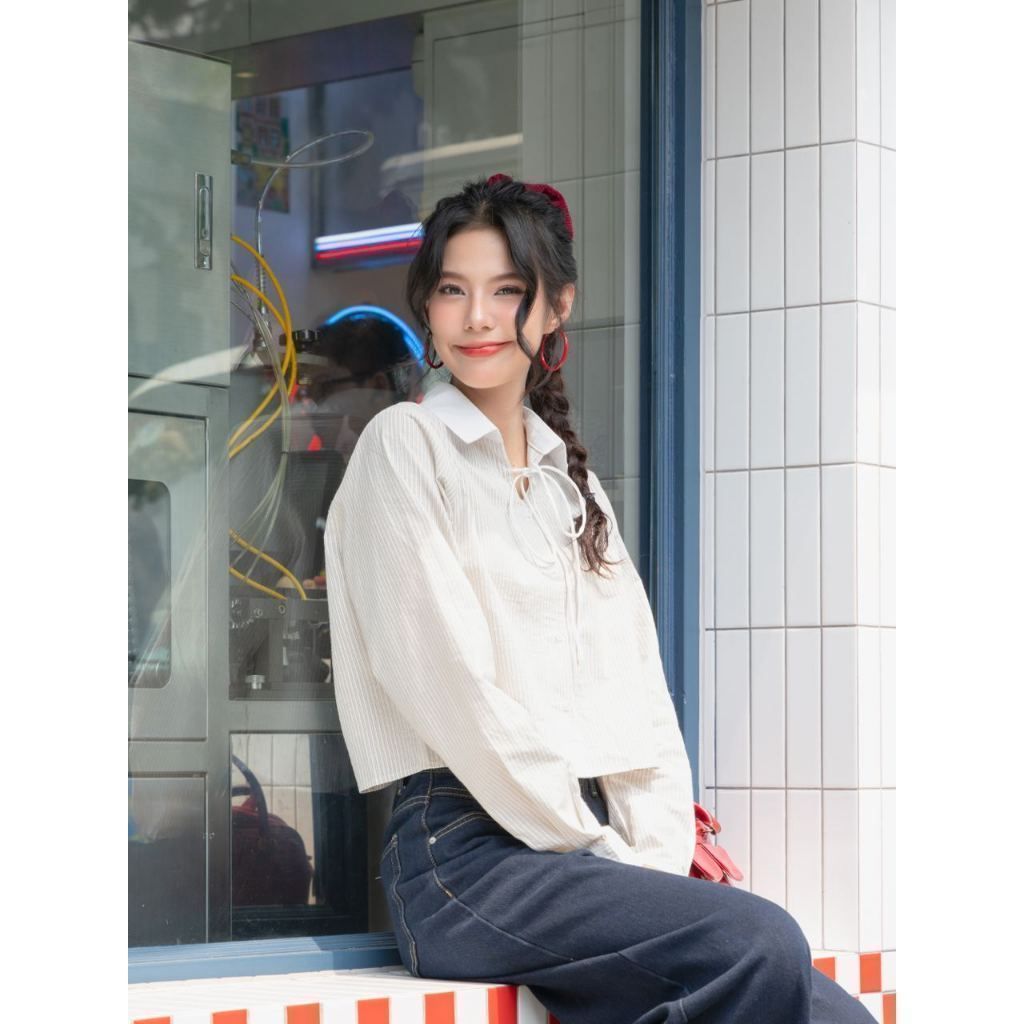 เสื้อเชิ้ตแขนยาว THE CU ผูกโบว์ - เสื้อ Athena