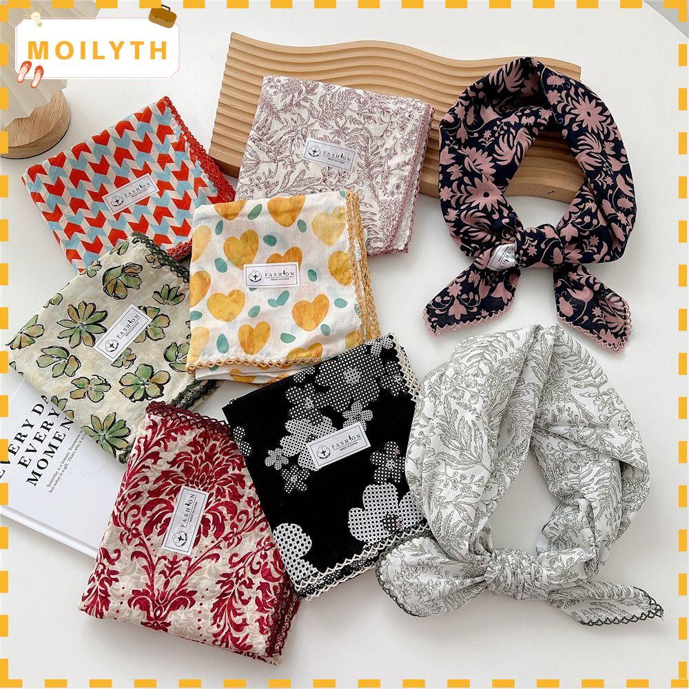 MOILYTH ผ้าพันคอไหม, สองด้านกระเป๋าถือห่อผมผ้าพันคอ, แฟชั่น 68*68 ซม. ดอกไม้รูปแบบ Square Neckerchie