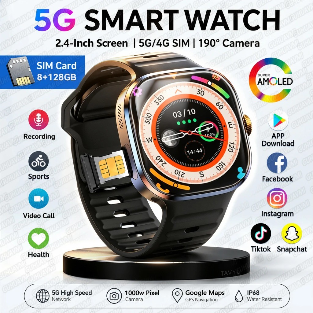 ใหม่ 4G/5G สมาร์ทนาฬิกา 1000W กล้อง 128GB + 8GB RAM 3D แผนที่ WiFi รหัสผ่านปลดล็อคซิมการ์ดดาวน์โหลด 