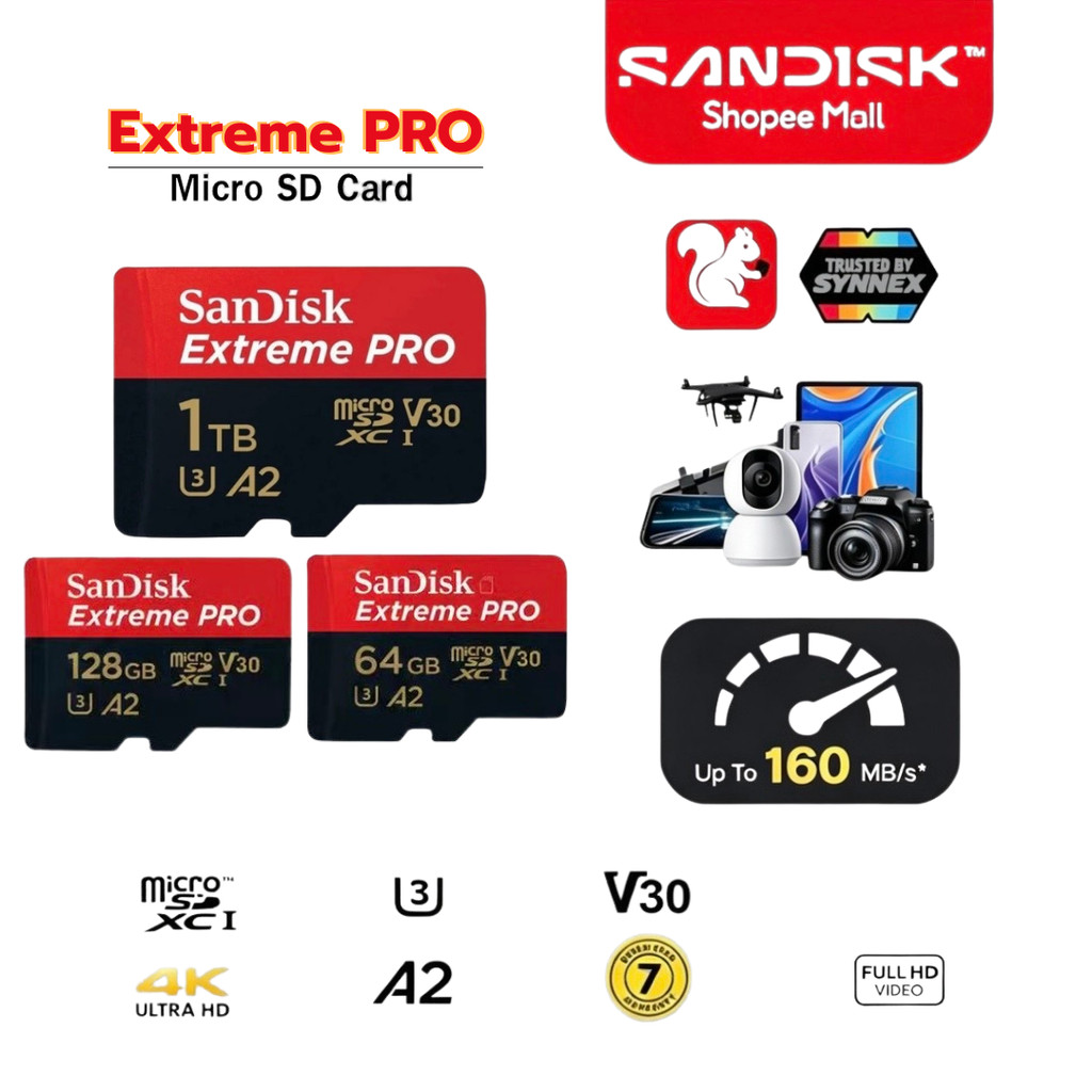 (ส่งด่วน) SANDISK Micro SDcard Extreme Pro 32GB/64GB/128GB/256GB (200MB) UHS-I V30 U3 เมม Memory card แท้ microSD Memory