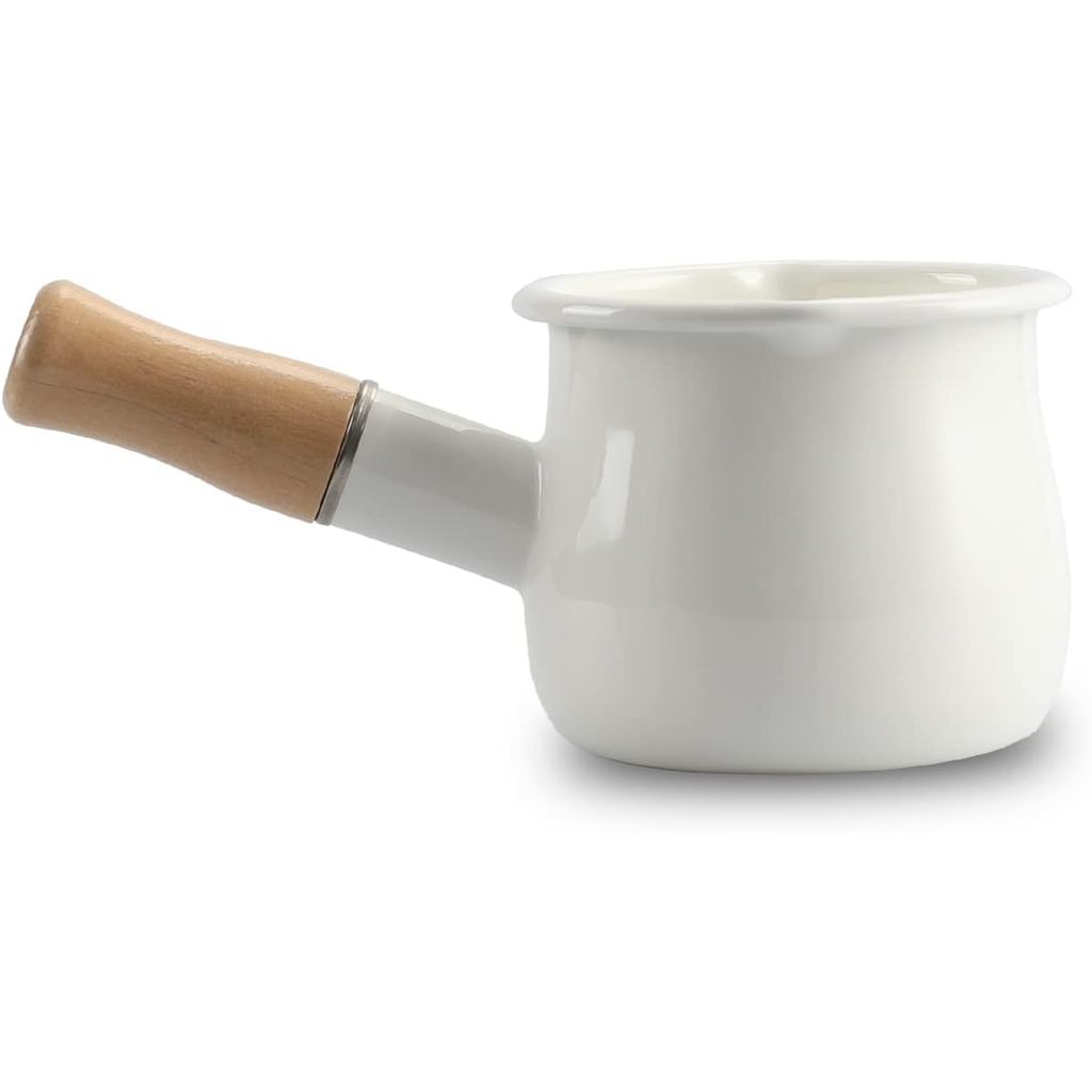 0.6qt มินิเคลือบหม้อนมฉนวนด้ามไม้ 2 เทพวยอาหารขนาดเล็กอุ่นน่ารัก Saucepan (D015,สีขาว) 9XEY