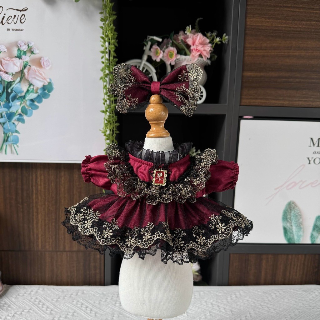 Original Lolita Lolita Lolita เปลี่ยน 20 ซม.ผ้าฝ้ายตุ๊กตาเสื้อผ้าลูกไม้ตุ๊กตาเสื้อผ้าไวน์แดงเสื้อผ้า